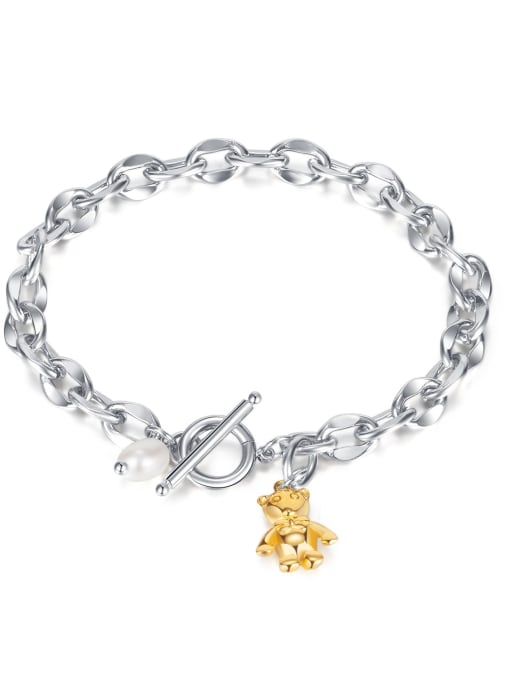 [1287] gold plated steel bracelet Stainless steel Bear Hip Hop Link Bracelet